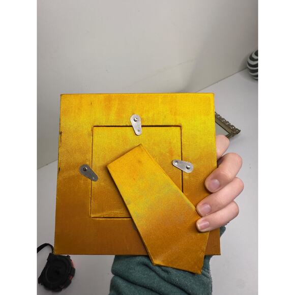 Vintage Boho Hand Embroidered & Beaded Fabric Picture Frame, Green and Yellow - Picture 7 of 10